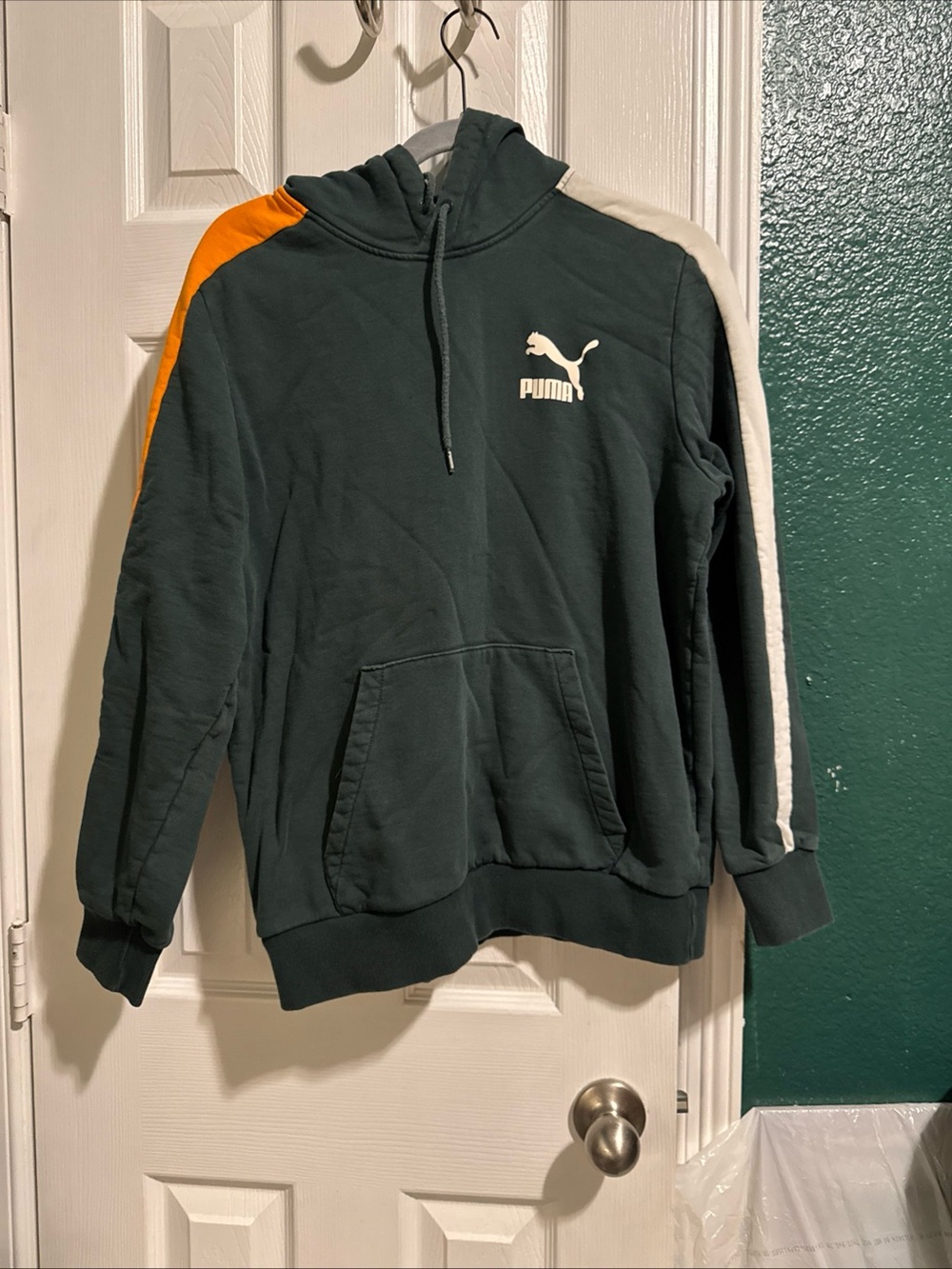 Puma Dark Green Hoodie with Orange & Cream Accents